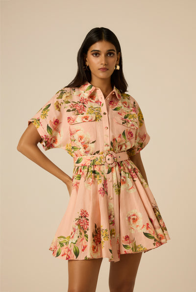 hemant and nandita short dress with buckle belt HEMANT AND NANDITA Short Dress With Buckle Belt in Off White