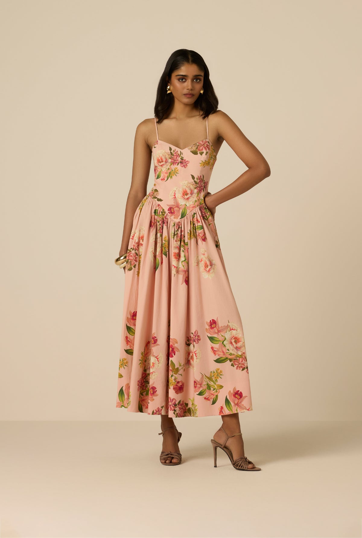 strap corset midi dress MissJophiel Straps Corset Beaded Embroidery Midi Dress Dusty Pink / Floor Length / US8