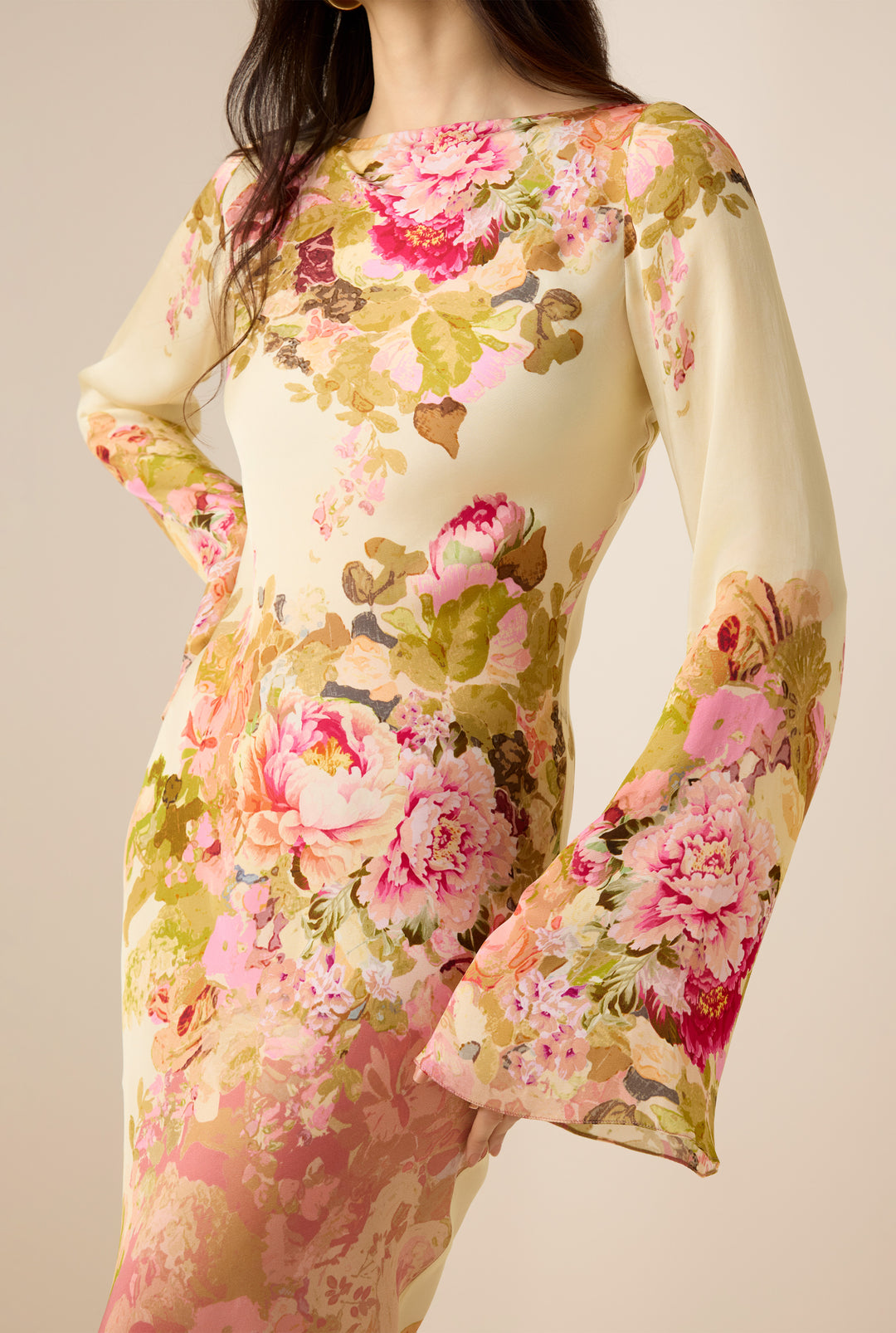 hemant and nandita long sleeve dress Hemant & Nandita Sidra long sleeve pink floral split neck maxi dress Size XS