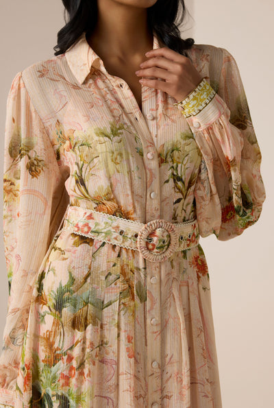 hemant and nandita long sleeve dress Hemant & Nandita Long Dress Pink White