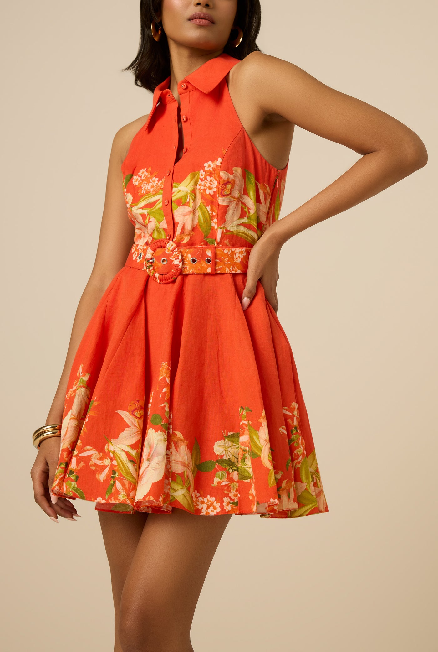 orange buckle dress SHORT DRESS WITH BUCKLE BELT S / ORANGE