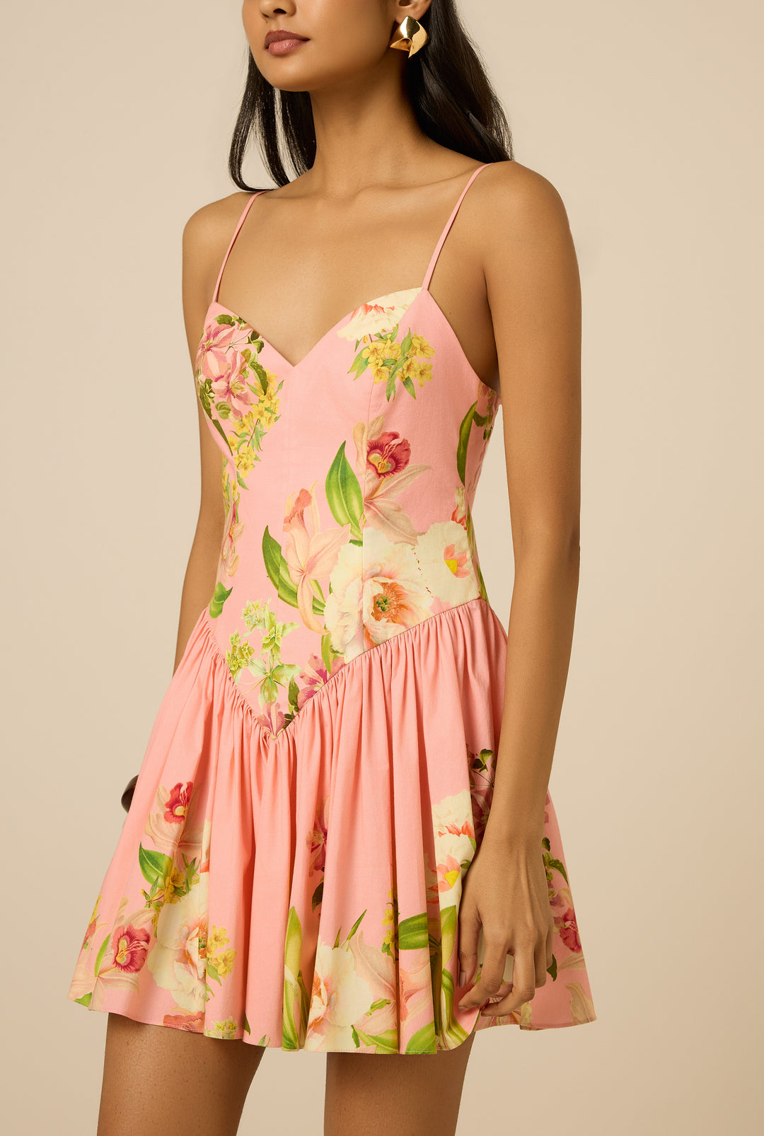 lena pink floral mini dress White and Pink Floral Strapless Mini Dress
